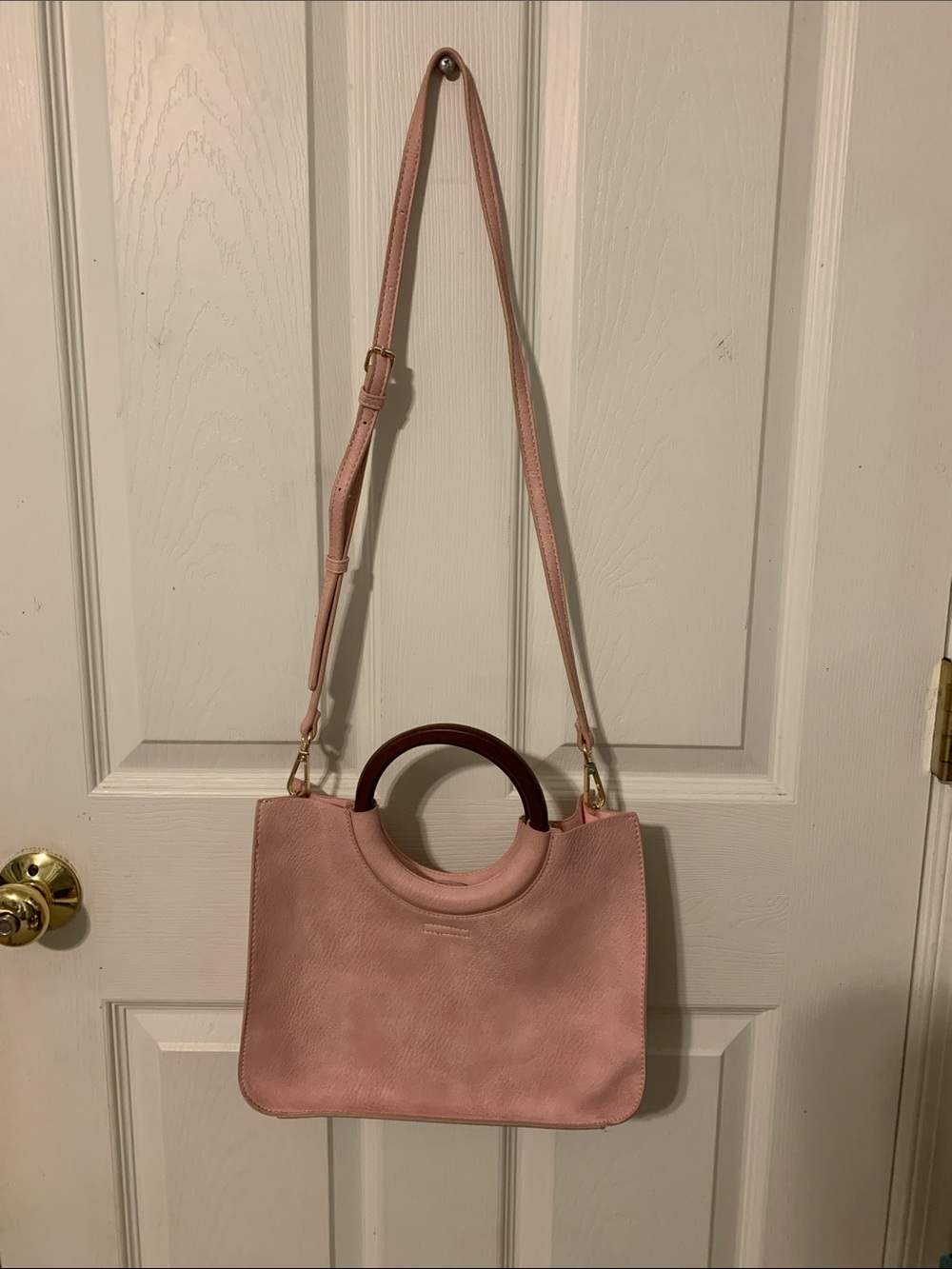 Chic Blush Pink Leather Tote with Round Handle